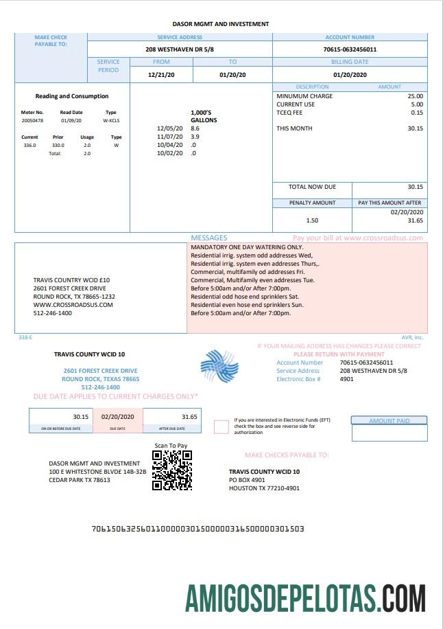Para baixar modelo de conta de serviços públicos de gerenciamento e investimento dos EUA Texas Dasor em formato Word Nd PDF